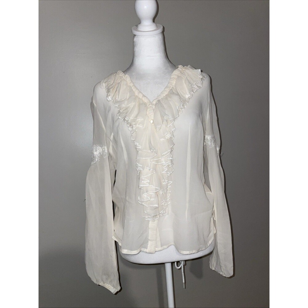 Vintage Boston Proper Silk Ruffle Top Size 8 Ivory Victorian Prairie Boho Fairy